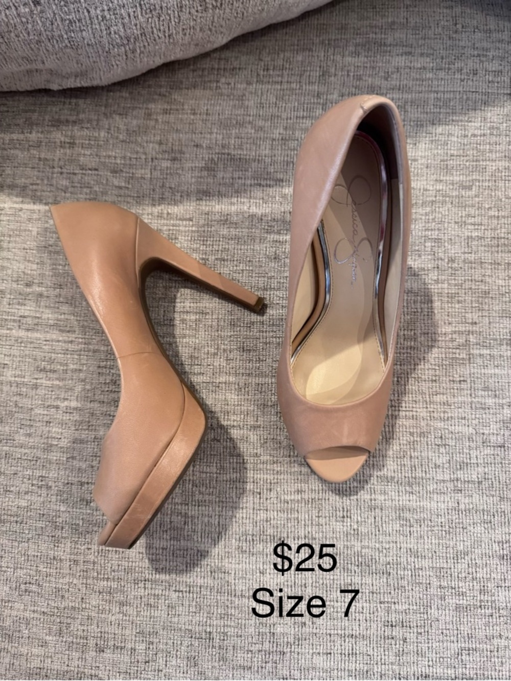 Jessica Simpson Tan Peep-Toe Platform Pumps